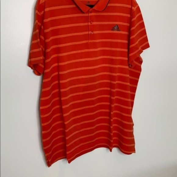 Adidas Climate Men Orange Collared Short Sleeve Striped Polo Shirt Size XXL - Picture 3 of 12